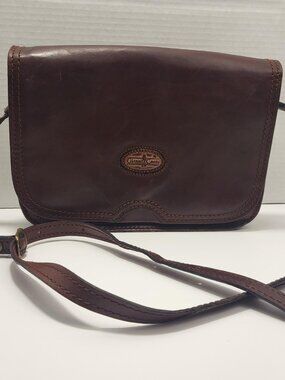 Vintage Gianni Conti Italian Dark Brown Leather Flap Crossbody Bag